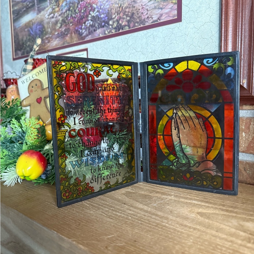 Vintage 1997 Catholic Stained Glass Serenity Prayer Panel Home Decor - Picture 7 of 8